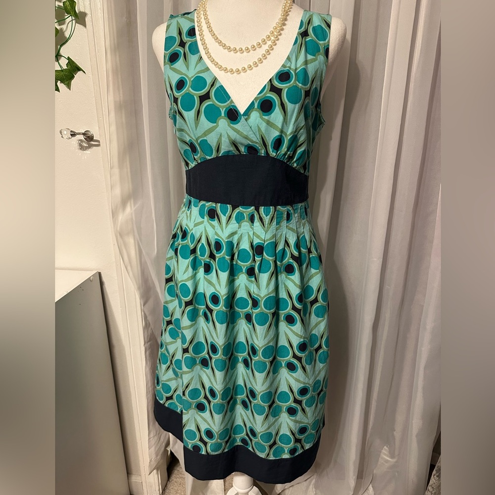 The North Face Teal and Navy Linen Blend Sleeveless V-Neck Midi Dress size M